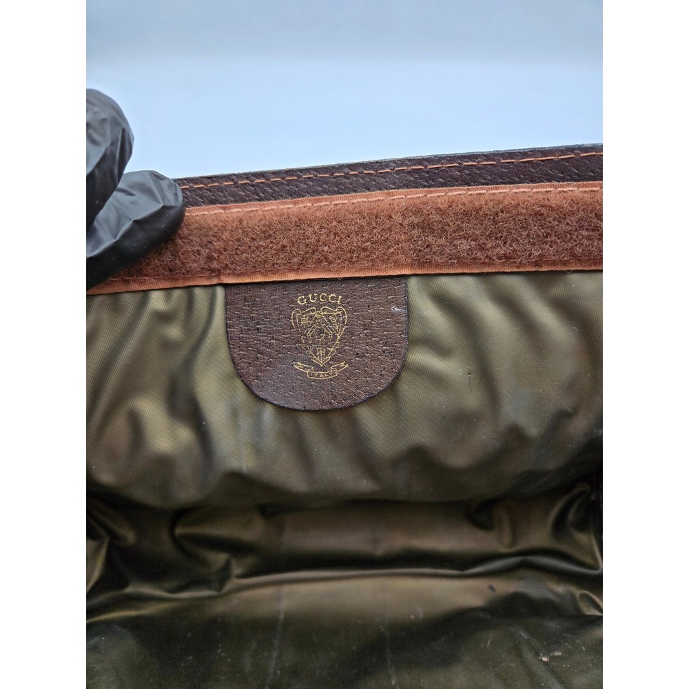Vintage Gucci Clutch Bag GG Monogram Web Stripe Brown Leather Trim - Picture 5 of 10